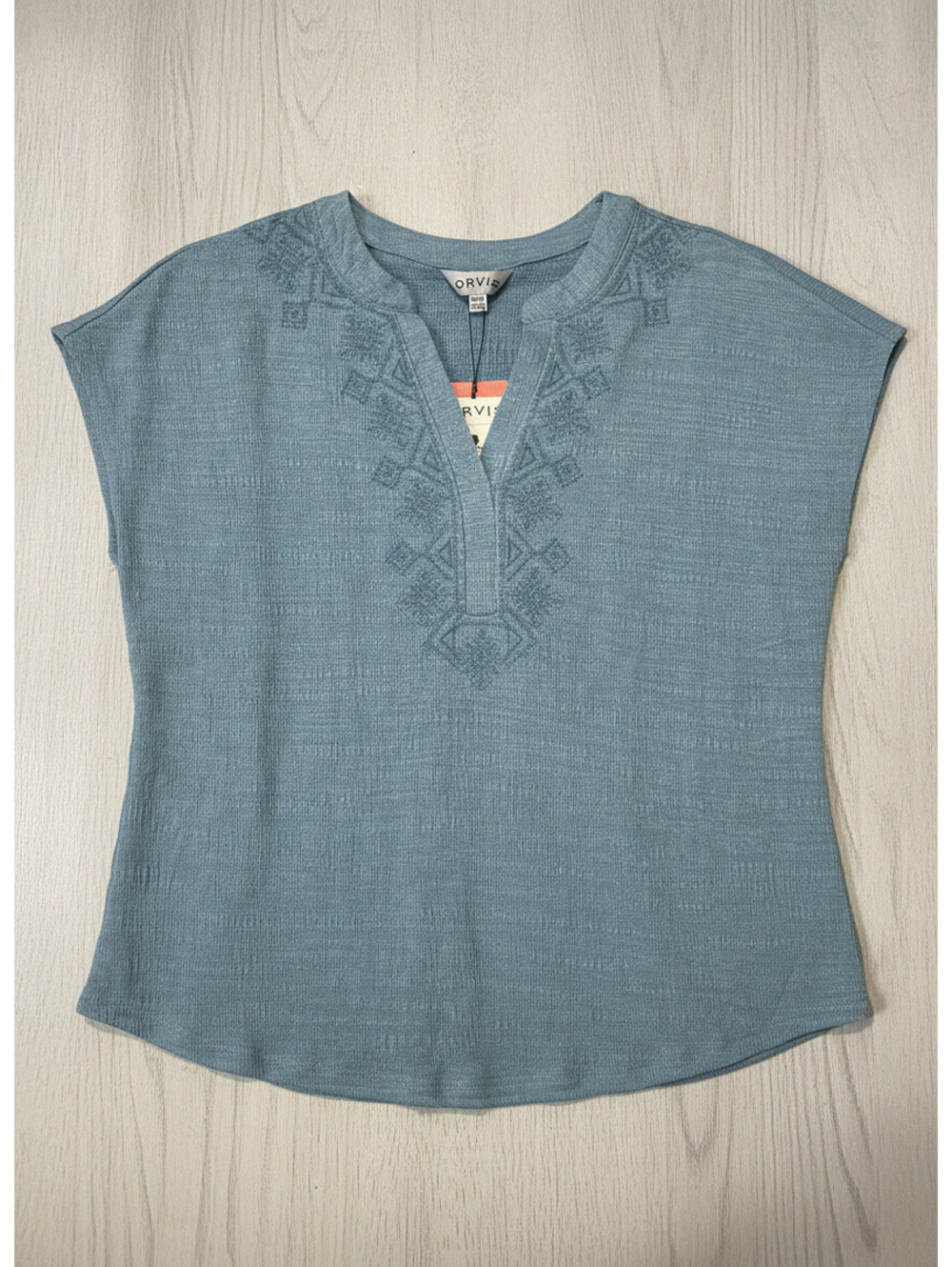 Orvis Women Blouse Embroidered V-Neck Blue Medium